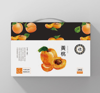 黄桃水果简约风黑白桃子水果礼品盒包装盒
